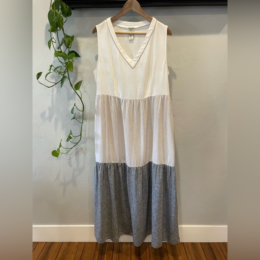 New Joie V neck color block linen maxi dress XL